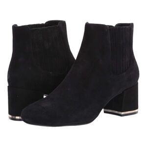 Kenneth Cole Women's Black Suede Edina Ankle Bootie Chunky Block Heels Boots,